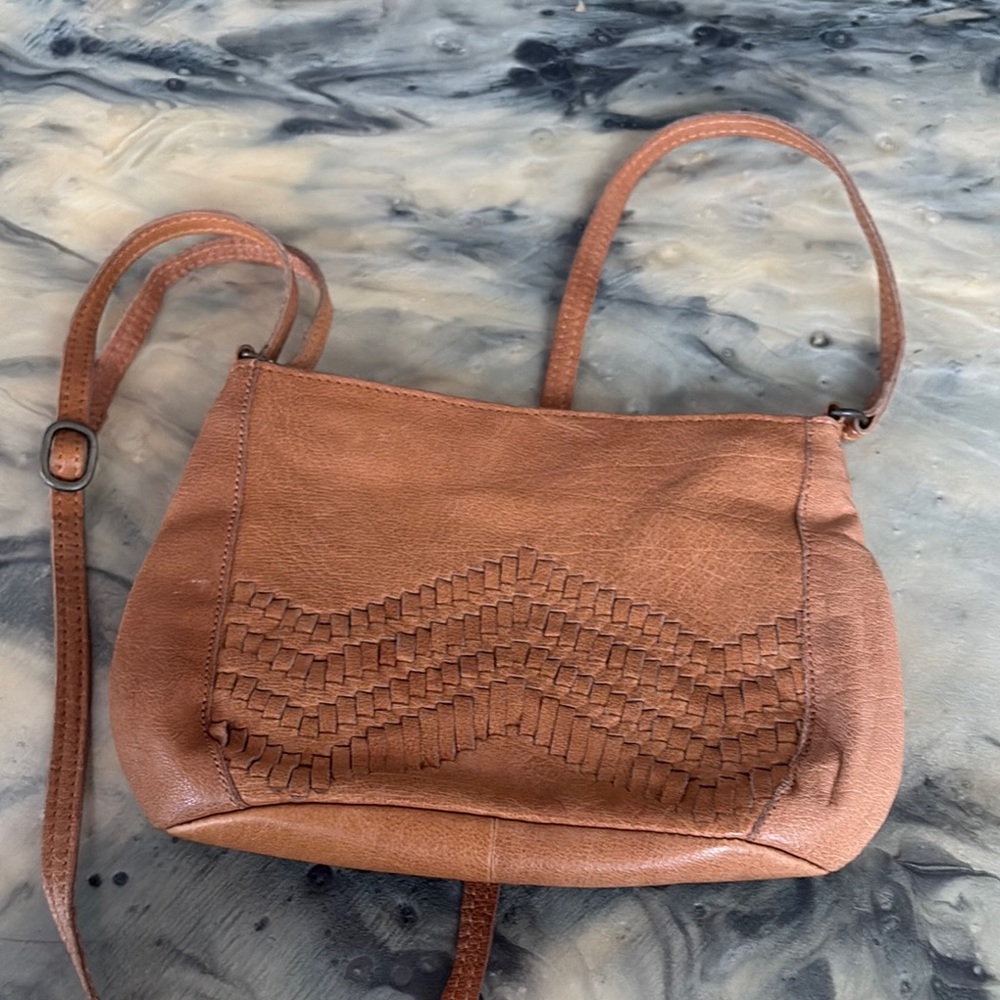 Tan Leather Crossbody Bag with Woven Detailing